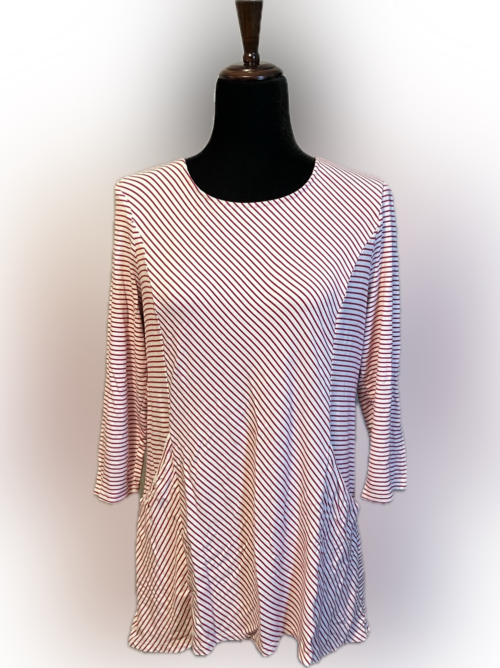 Chico’s Striped Asymmetrical 3/4 Sleeve Pocket Tunic size M - Picture 2 of 13